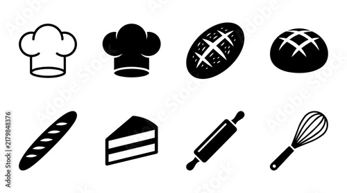 Bakery Icon Set - Minimalist Black Kitchen and Chef Symbols