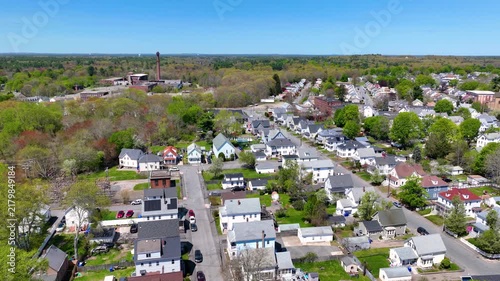 Historic residential buildings aerial view on Bay Street in north part of Taunton city, Bristol County, Massachusetts MA, USA. 