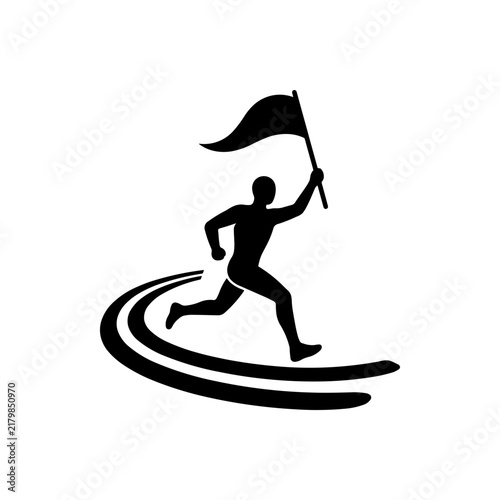 Track Athlete Running with Flag Icon