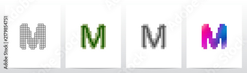 Low resolution pixelated squares style effect letter initial logo design M