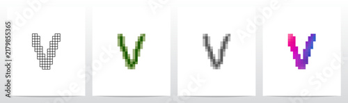 Low resolution pixelated squares style effect letter initial logo design V