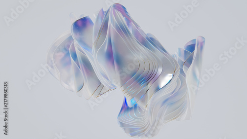 Iridescent Translucent Ribbon Sculpture on Pale Background