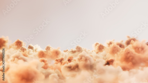 Sunlit soft peach clouds filling low horizon beneath pale sky with warm morning glow, gentle pastel haze, and calming depth, with cloud, cloudscape, peach, soft detail
