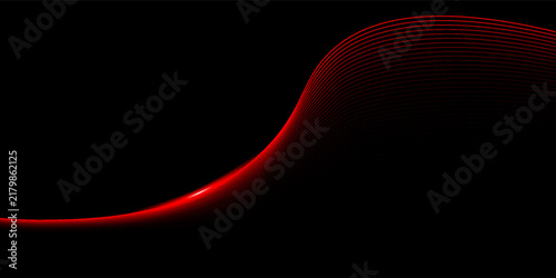 abstract red light wave on a black background featuring smooth curved lines, glowing highlights and a sleek digital flow. Minimal, modern and dynamic design 