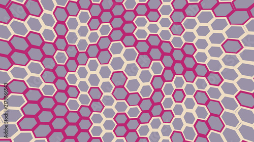 Interlocking honeycomb grid pattern in magenta and beige on purple background
