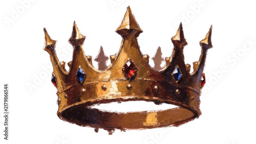 Foto Ornate golden crown with red and blue gemstones, isolated on transparent backgro
