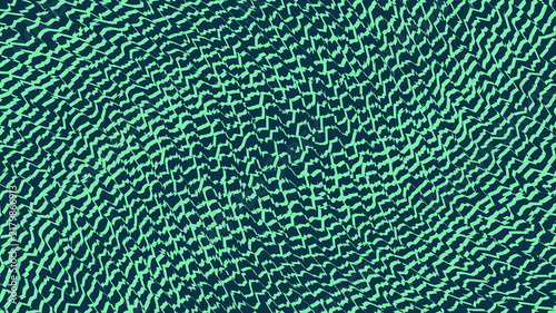 Abstract geometric pattern with distorted green zigzag lines on dark background