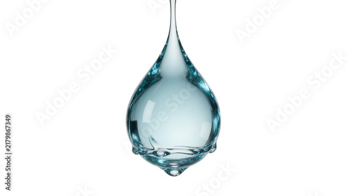 Canvastavla Clear blue water drop with surface tension, isolated on transparent background