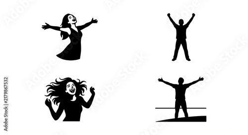 Foto Joyful People Silhouettes, Celebration Vector Icons, Freedom Expression Graphics