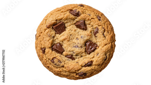 Obraz na płótnie Golden brown chocolate chip cookie with chunky dark chocolate pieces, isolated o