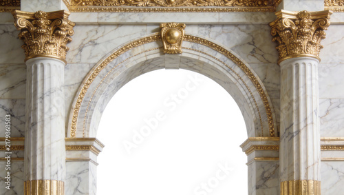 Фотография Ornate golden Corinthian columns supporting a marble archway, isolated on transp