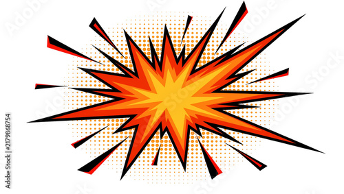 Obraz na płótnie Explosive comic book burst with orange and yellow starburst, isolated on transpa