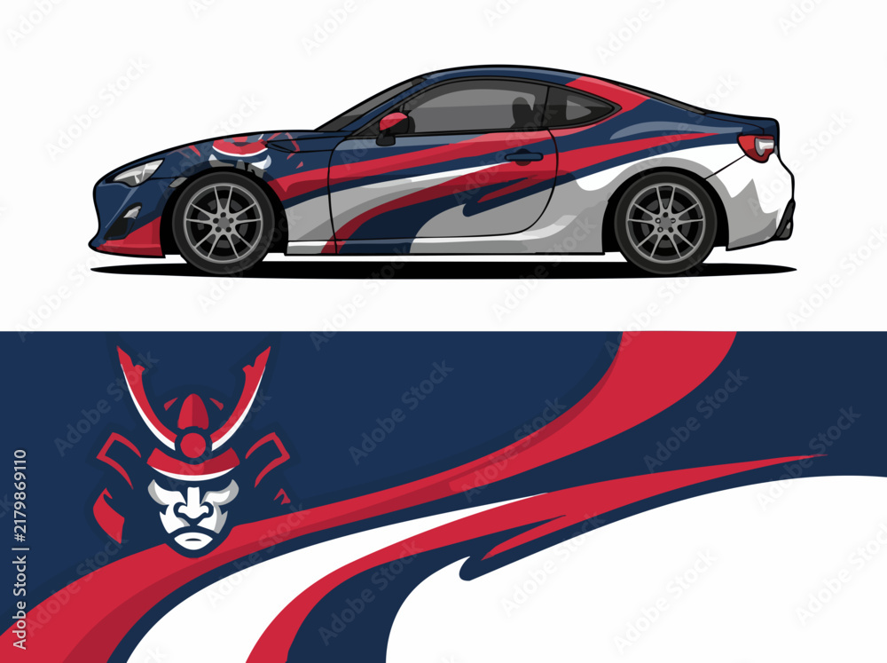 Fototapeta premium Sporty Car with Samurai Helmet Vinyl Wrap Design