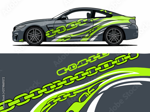 Sporty car with green chain pattern design wrap