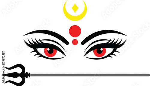 Hindu Goddess Maa Durga eyes with trident vector illustration for Navratri festival design