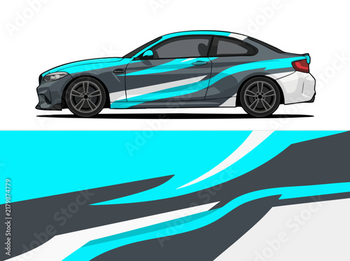 Dynamic sports car with vibrant blue and gray design