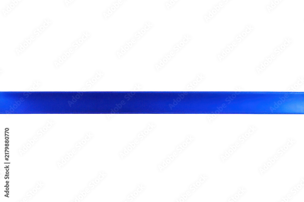Obraz premium Vibrant blue satin ribbon isolated on white background for gift wrapping and decoration.