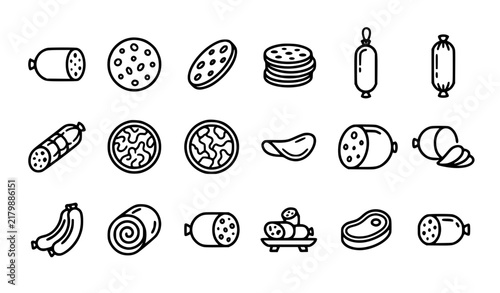 Minimal Salami Sausage and Cured Meat Outline Vector Icons