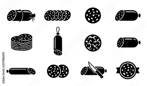 Salami Sausage Food Icon and Logo Symbol Vector Set