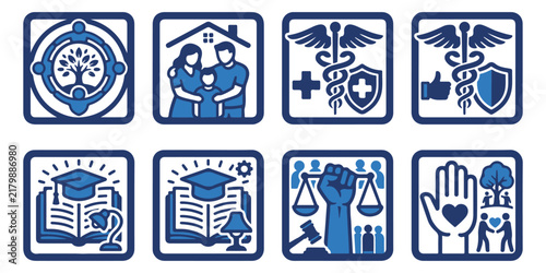 Set of eight colorful service industry icons