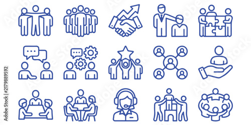 Teamwork and business collaboration icons set