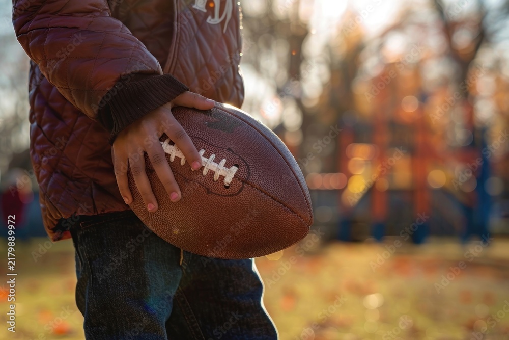 Fototapeta premium Person holding football sports human playing american football.