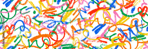 Chalk ribbon squiggle seamless pattern on transparent background. Funny handdrawn rainbow scribble lines and freehand shapes. Playful scattered crayon sketchy print for kids. Funky abstract backdrop