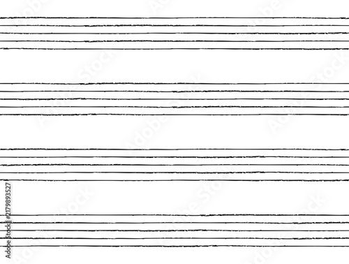 Music staff lines seamless pattern. Hand drawn crayon clean music staves notebook sheet template for print design with sketchy crayon chalk texture. Musical notation grid on transparent background 