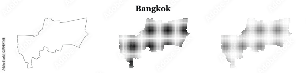 Obraz premium Bangkok city map outlines showing black circle and plus grid shapes.