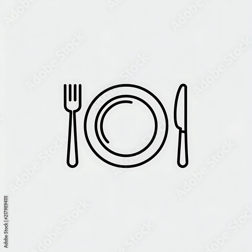 Black line icon of a plate with fork and knife