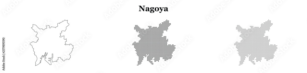 Obraz premium Nagoya city map vector outline and dotted pattern design element.