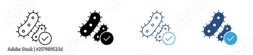фотографія Bacteria Check Icon Set, Bacillus, Microorganism, Bacteria Detection, Health, Hygiene and Medical Testing Symbols