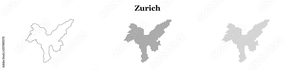 Obraz premium Zurich canton map vector set in outline and pixelated points.