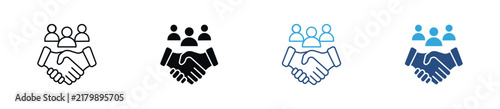 Stakeholder Collaboration Icon Set, Handshake, People, Partnership, Trust, Negotiation, Teamwork and Business Agreement Symbols. Vector Illustration.