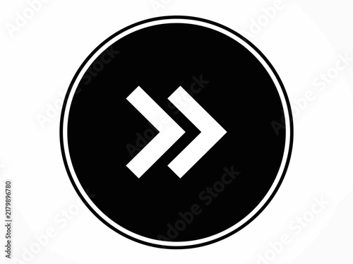 A simple and perfect double arrow icon silhouette inside a perfect black circle silhouette