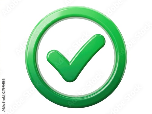 Shiny green check mark icon inside a circle button for success and approval