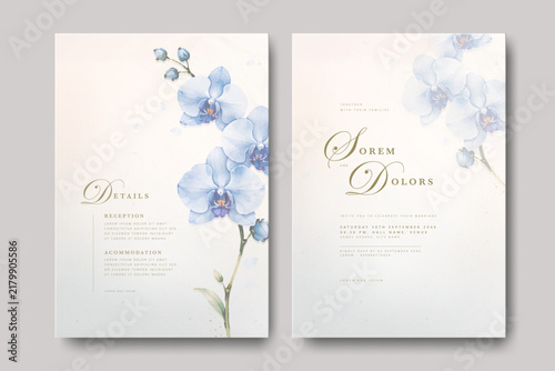 wedding invitation card set with floral watercolor