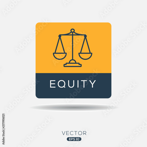 Equity Icon Concept with Balance Scale and Financial Growth Elements, vector illustration.
