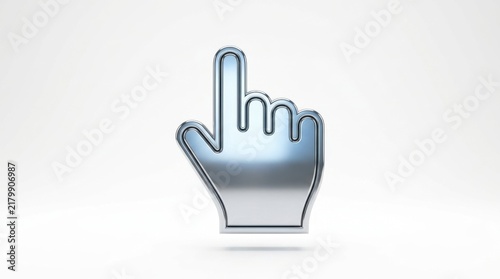 Shiny metallic hand cursor pointer icon representing a digital selection action