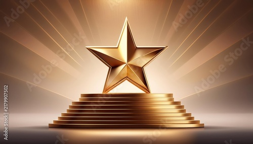 Golden Star Trophy on Podium – Award Sign for Best Achievement