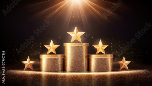 Abstract Golden Award Platform with Gold Podium and Glowing Rays – Star Vector