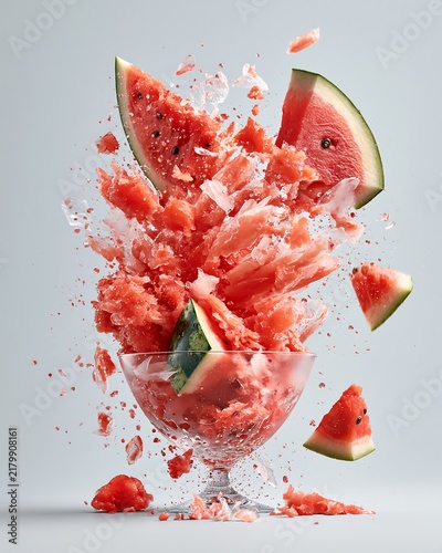 Naklejka Watermelon Slices Exploding into Crushed Ice