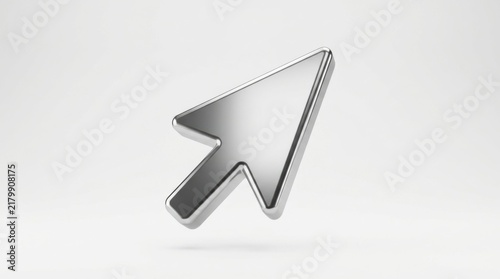 Shiny metallic computer mouse arrow cursor icon isolated on a neutral background