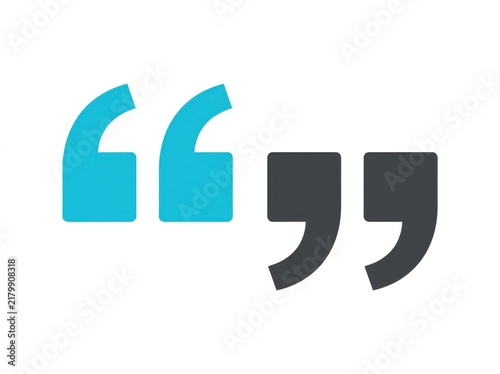 Blue and grey quotation marks icon for text design and communication concepts
