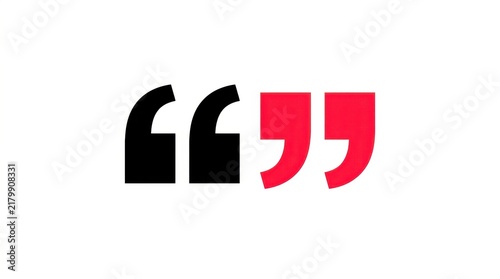 Black and red quotation marks icon isolated on a transparent background