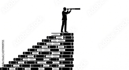 Conceptual Minimalist Illustration of Wisdom and Future Foresight on White Background