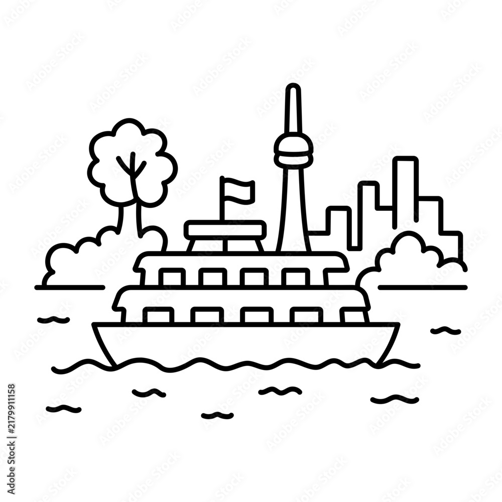 Obraz premium hand drwan icon showing Toronto Island. Clean black hand drwan work, simple details, and open white space create a clear, balanced urban or lifestyle composition.