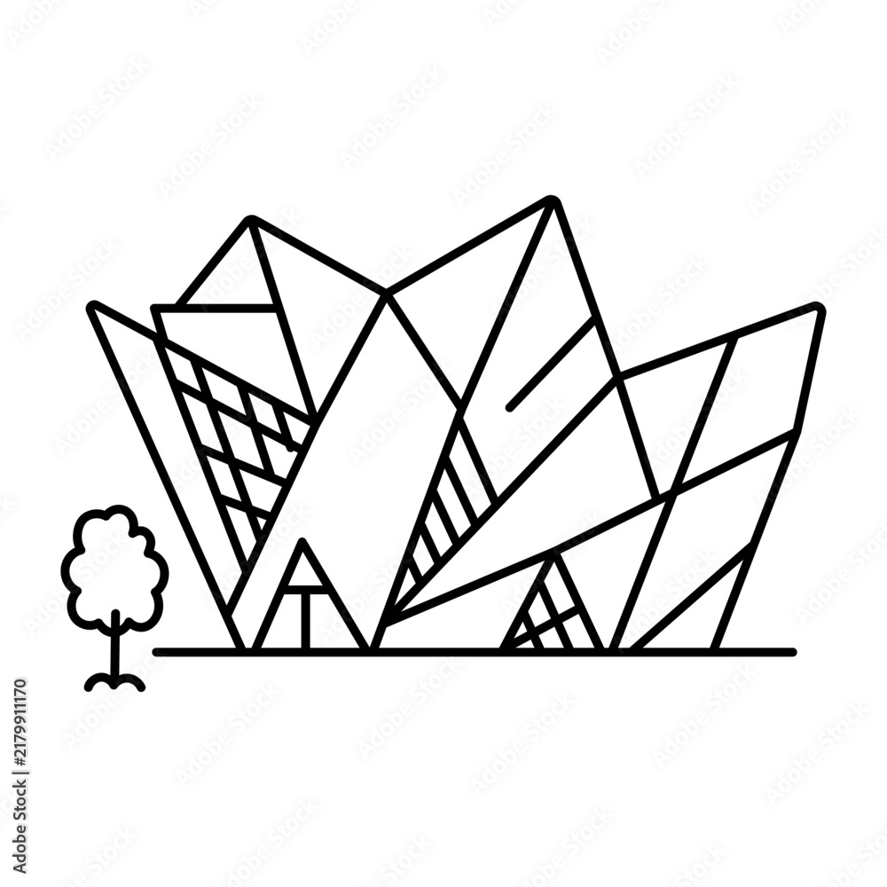 Obraz premium hand drwan icon showing a crystal museum. Clean black hand drwan work, simple details, and open white space create a clear, balanced urban or lifestyle composition.