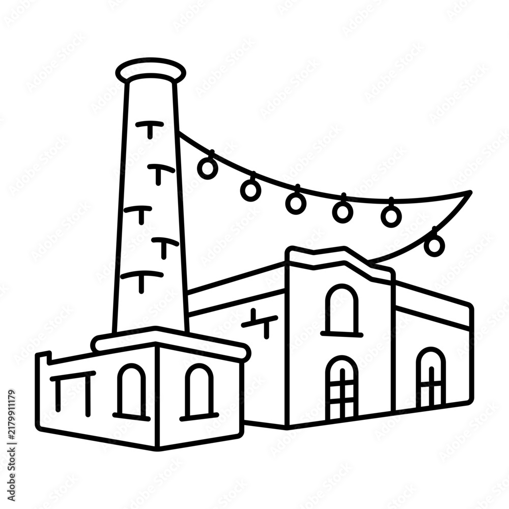 Obraz premium hand drwan icon of distillery district. Clean black hand drwan work, simple details, and open white space create a clear, balanced urban or lifestyle composition.