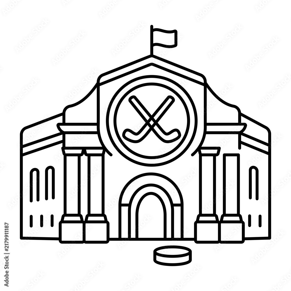 Obraz premium hand drwan icon showing a hockey museum. Clean black hand drwan work, simple details, and open white space create a clear, balanced urban or lifestyle composition.